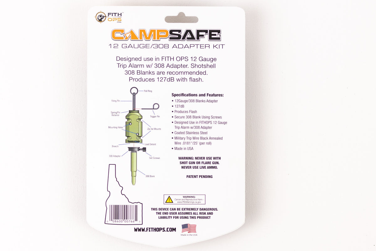 [Fith Ops Camp Safe Perimeter Trip Alarm Package Backside | Directions to use and Diagram of product]]