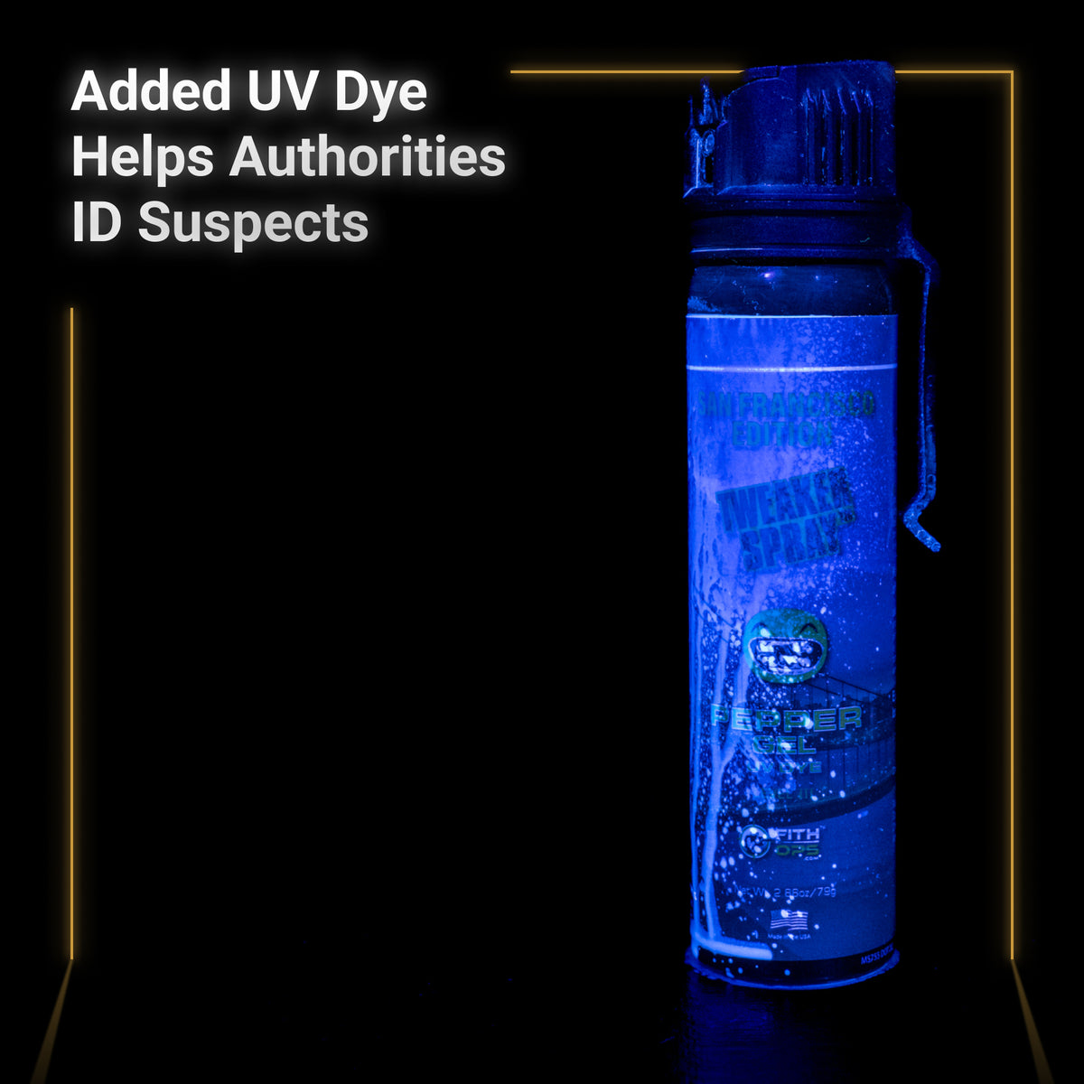 [San Franciscio Tweaker UV Dye Pepper Gel under black light to show uv dye capabilities]]