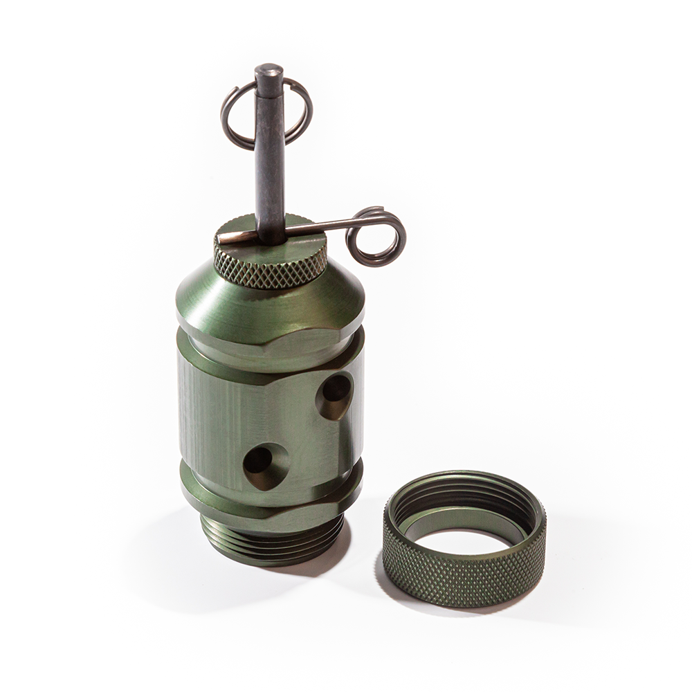 [Gen4 2-in-1 Rescue Tool: Cylinder shaped with pin coming from the center with a safety pin holding it in place]]